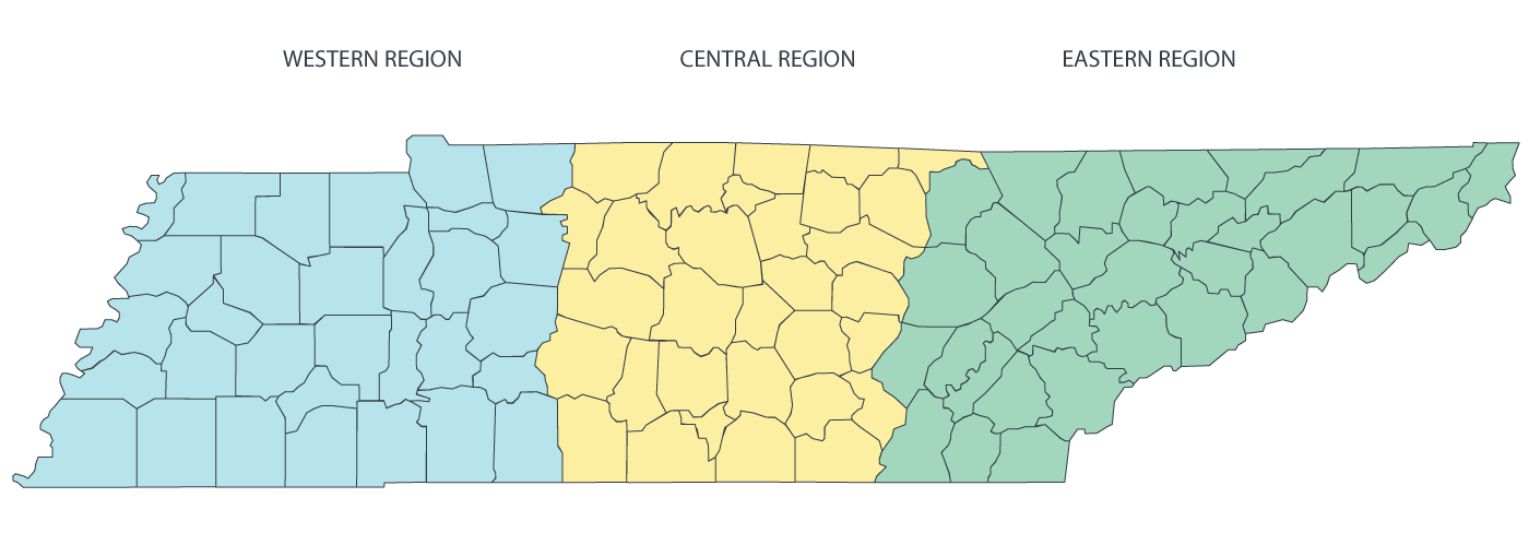 Map of state of Tennessee with county boundaries