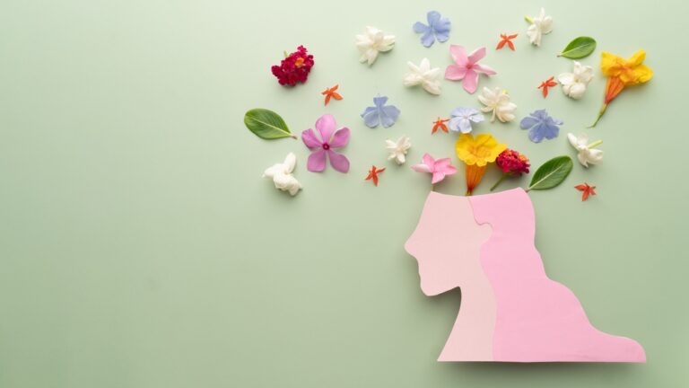 Mental Health figure with flowers above